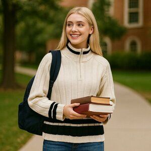 Y2K Dana B. and Karen Black White Stripe Knit Zipup‎ Jacket Old Money Academia M